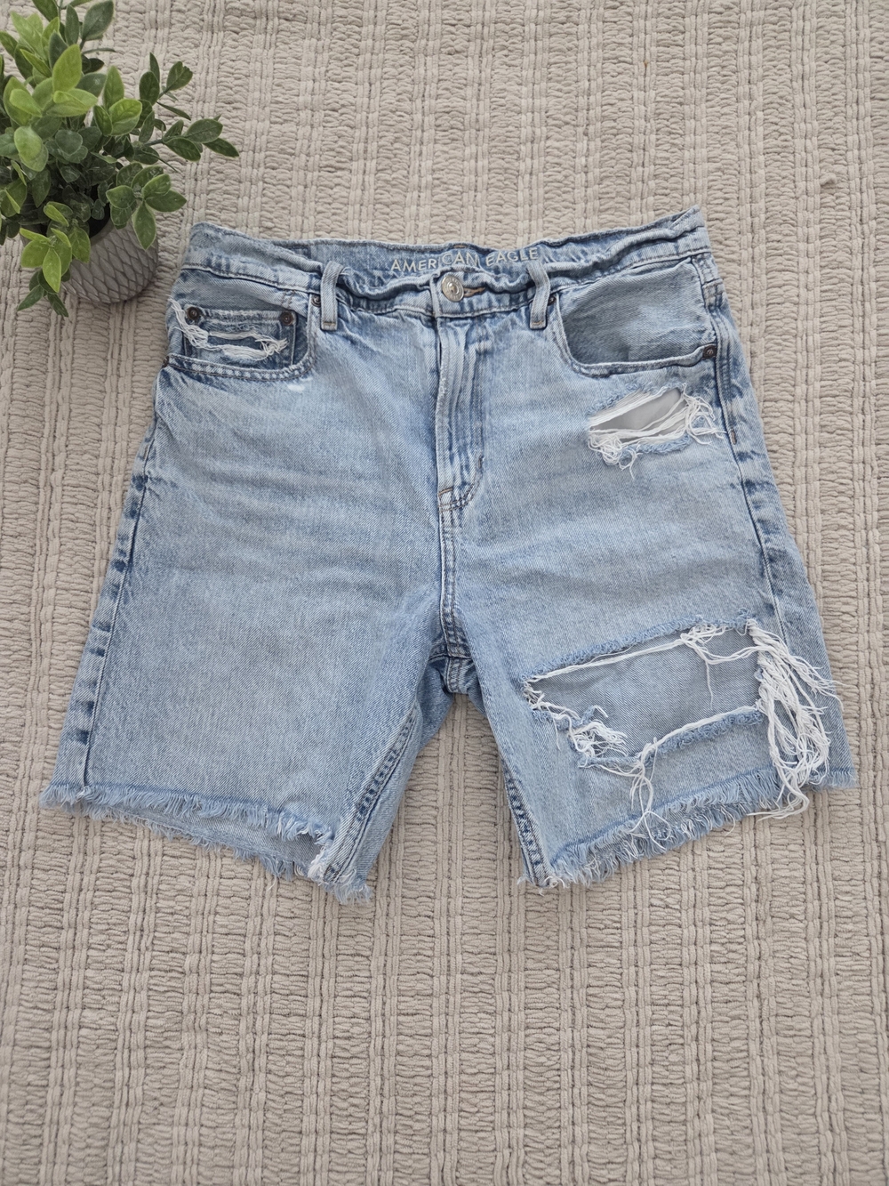 American Eagle Outfitters Light Blue Distressed Denim Shorts